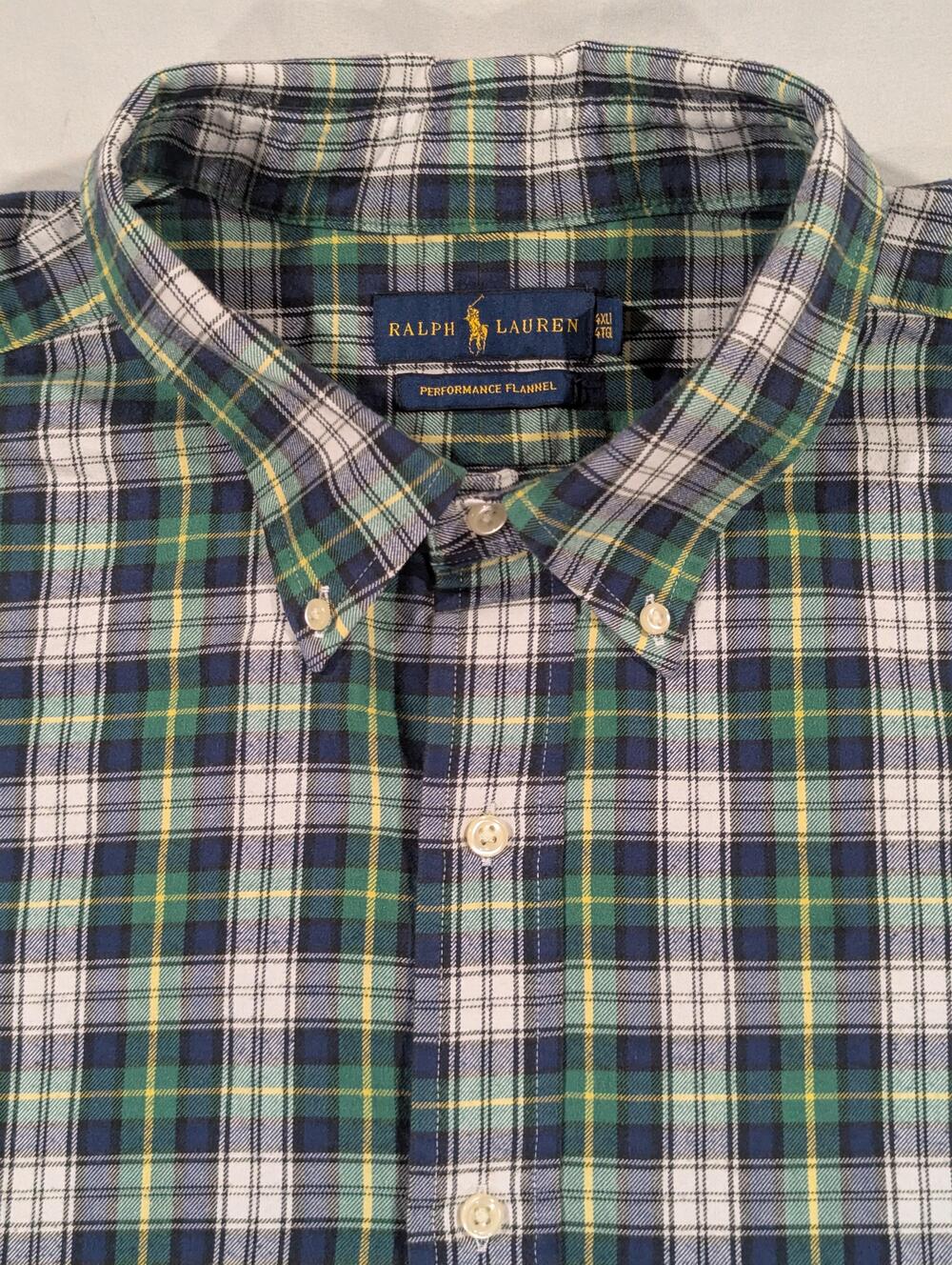 Ralph Lauren Shirt Mens 4XLT Green Plaid Long Sleeve Performance Flannel Casual
